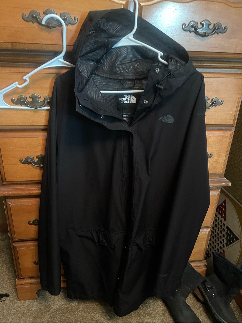 The North Face Women Black Hooded Parka Raincoat